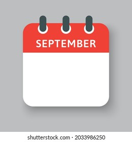 Calendario de la página del icono cuadrado de plantilla, mes del año - septiembre. Ilustración simple de objetos vectoriales. Lista de fechas del mes, lista de tareas pendientes. Calendario en la pared. Pictograma de planificación y programación