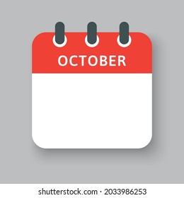 Template square icon page calendar, month of the year - October. Simple vector object illustration. Date list of month, to-do list. Calendar on the wall. Pictogram of schedule and planning