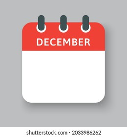 Template square icon page calendar, month of the year - December. Simple vector object illustration. Date list of month, to-do list. Calendar on the wall. Pictogram of schedule and planning