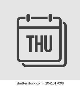 Template square icon page calendar, day of the week - Thursday. Simple vector object illustration. Date list of month, to-do list. Calendar on the wall. Pictogram of schedule and planning