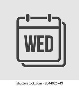 Template square icon page calendar, day of the week - Wednesday. Simple vector object illustration. Date list of month, to-do list. Calendar on the wall. Pictogram of schedule and planning