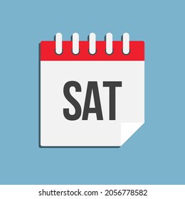 Template square icon page calendar, day of the week - Saturday. Simple vector object illustration. Date list of month, to-do list. Calendar on the wall. Pictogram of schedule and planning
