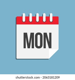 Template square icon page calendar, day of the week - Monday. Simple vector object illustration. Date list of month, to-do list. Calendar on the wall. Pictogram of schedule and planning