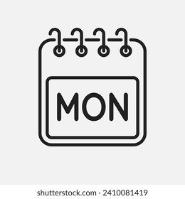 Template square icon page calendar, day of the week - Monday. Simple vector object illustration. Date list of month, to-do list. Calendar on the wall. Pictogram of schedule and planning