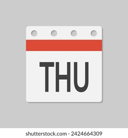 Plantilla cuadrado icono página calendario, día de la semana - Jueves. Ilustración de objeto vectorial simple. Lista de fechas del mes, lista de tareas pendientes. Calendario en la pared. Pictograma de programación y planificación