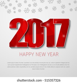 Template square white web banner (background) with red abstract polygonal figures in 2017 and snowflakes. Merry Christmas and Happy New Year. Vector illustration.
