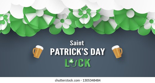 Template for St. Patrick's Day on Sunday, March 17. Vector illustration in 3D paper cut and craft style.