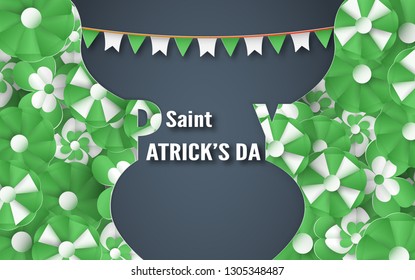 Template for St. Patrick's Day on Sunday, March 17. Vector illustration in 3D paper cut and craft style.