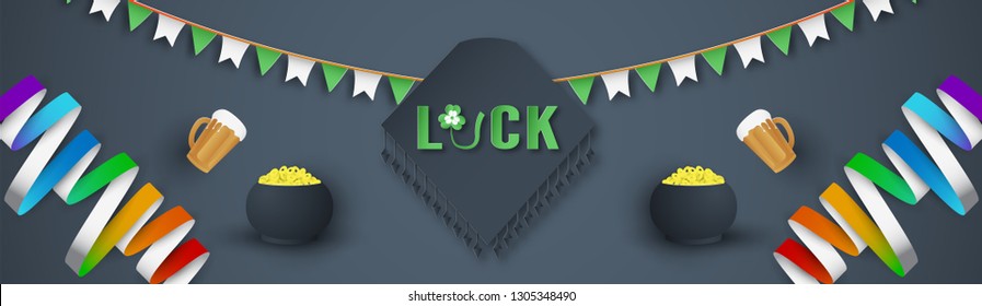 Template for St. Patrick's Day on Sunday, March 17. Vector illustration in 3D paper cut and craft style.