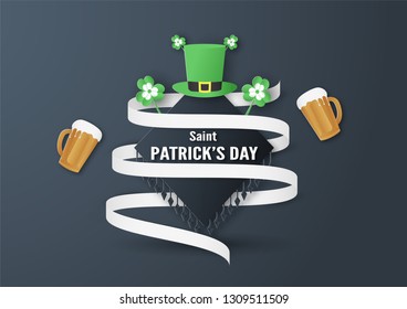 Template for St. Patrick's Day on Sunday, March 17. Vector illustration in 3D paper cut and craft style.