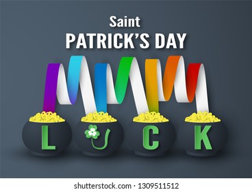 Template for St. Patrick's Day on Sunday, March 17. Vector illustration in 3D paper cut and craft style.