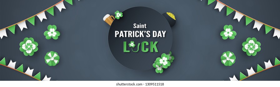 Template for St. Patrick's Day on Sunday, March 17. Vector illustration in 3D paper cut and craft style.