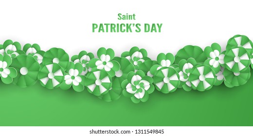 Template for St. Patrick's Day on Sunday, March 17. Vector illustration in 3D paper cut and craft style. The shade color of this event is green.