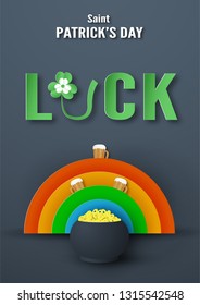 Template for St. Patrick's Day on Sunday, March 17. Vector illustration in 3D paper cut and craft style.