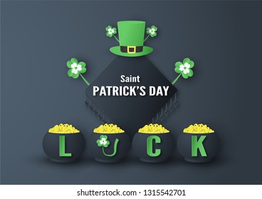 Template for St. Patrick's Day on Sunday, March 17. Vector illustration in 3D paper cut and craft style.