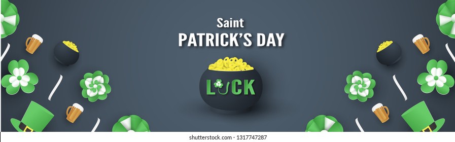 Template for St. Patrick's Day on Sunday, March 17. Vector illustration in 3D paper cut and craft style.