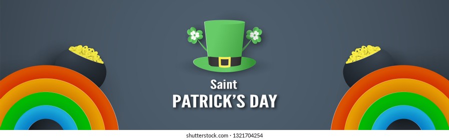 Template for St. Patrick's Day on Sunday, March 17. Vector illustration in 3D paper cut and craft style.