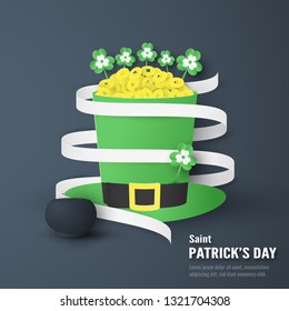 Template for St. Patrick's Day on Sunday, March 17. Vector illustration in 3D paper cut and craft style.