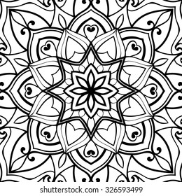 Template for stencil. Elegant, vector backdrop with oriental ornaments of 
mandalas on a white background. Sketch pattern for carpet, shawl.