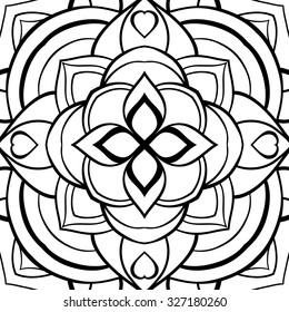 Template for stencil. Elegant, vector backdrop with simple ornaments of 
mandalas on a white background. Sketch pattern for carpet, shawl.
