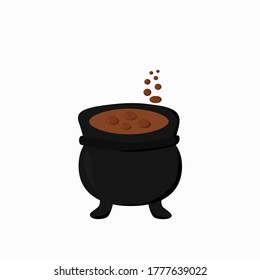 Template stickers (icons) on Halloween night with a pot of witch potion. Vector illustration