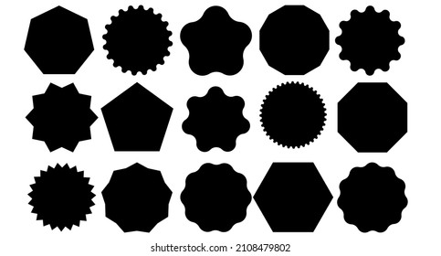 Template of stickers of various shapes for sale and business promotion. Empty black label or price tag. figures
 sprockets with sharp or rounded teeth. Vector illustration.