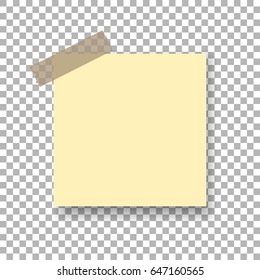 Template sticky note with sticky tape isolated on transparent background. Office paper sheet.