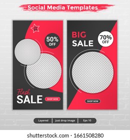 Template stories ads, can use for social media, template sale with black and red color, file with layered and eps 10