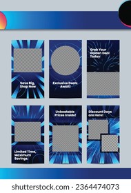 Template for stories. Mockups vertical design with abstract promo banners. Online shopping at blogs with special discounts. Collection layouts.