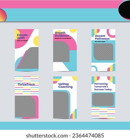 Template for stories. Mockups vertical design with abstract promo banners. Online shopping at blogs with special discounts. Collection layouts.