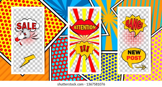 template for  stories in pop art style. Vector