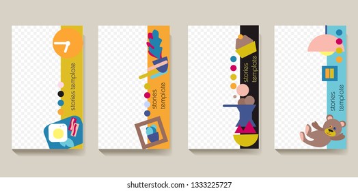 Template for stories and streams. Bright and editable. Abstract elements in the form of colorful color spots. Theme morning, breakfast or recipes. Retro style. Cute naive and homely. Vector