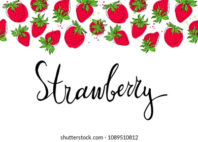Template with strawberry and leaves. Design for logo, cards, banners and textile. EPS 10
