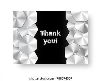 Template of a strict postcard in an industrial style with a chrome metallic texture and flickering lights on a black background