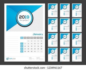 Template style calendar design for 2019 with space for your image.