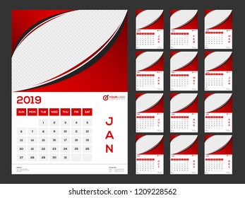 Template style wall calendar design for 2019 with place for your image.