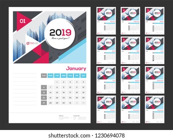 Template style wall calendar design for year 2019 with place for your image.