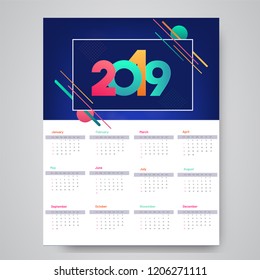 Template style yearly calendar design of 2019.