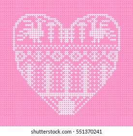 Template with stylized rose heart in rural style. Vector romantic cartoon for embroidery, knitting. St. Valentine love card