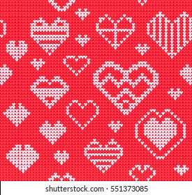 Template with stylized rose knit texture. Vector cartoon for embroidery, knitting. Decorative seamless background, lovely pattern