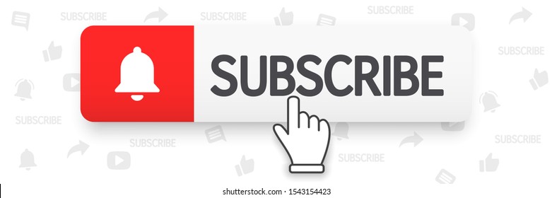 Template subscribe button with bell and finger click cursor. Social media background subscribe. Social media concept. Vector illustration. EPS 10