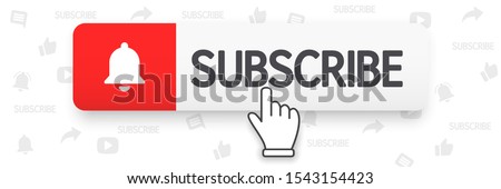 Template subscribe button with bell and finger click cursor. Social media background subscribe. Social media concept. Vector illustration. EPS 10