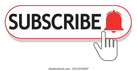 Template subscribe button with bell and hand cursor. Blogging, Promotion, Marketing and Communicationicon. Social media concept. Vector illustrationisolated on white background.