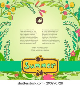 Template summer design posters, invitations and banners on floral background of wildflowers. Vector illustration