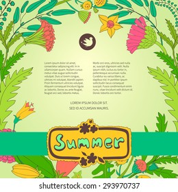 Template summer design posters, invitations and banners on floral background of wildflowers. Vector illustration