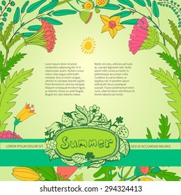 Template summer design posters, invitations and banners on floral background of wildflowers. Vector illustration