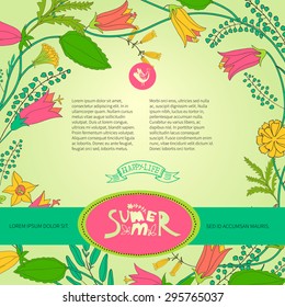 Template summer design posters, invitations and banners on floral background of wildflowers. Vector illustration