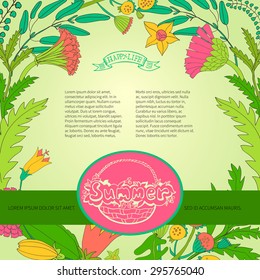 Template summer design posters, invitations and banners on floral background of wildflowers. Vector illustration