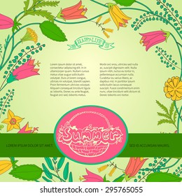 Template summer design posters, invitations and banners on floral background of wildflowers. Vector illustration