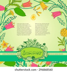 Template summer design posters, invitations and banners on floral background of wildflowers. Vector illustration